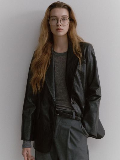 LEI AVERY Tailored Leather Jacket (Black)