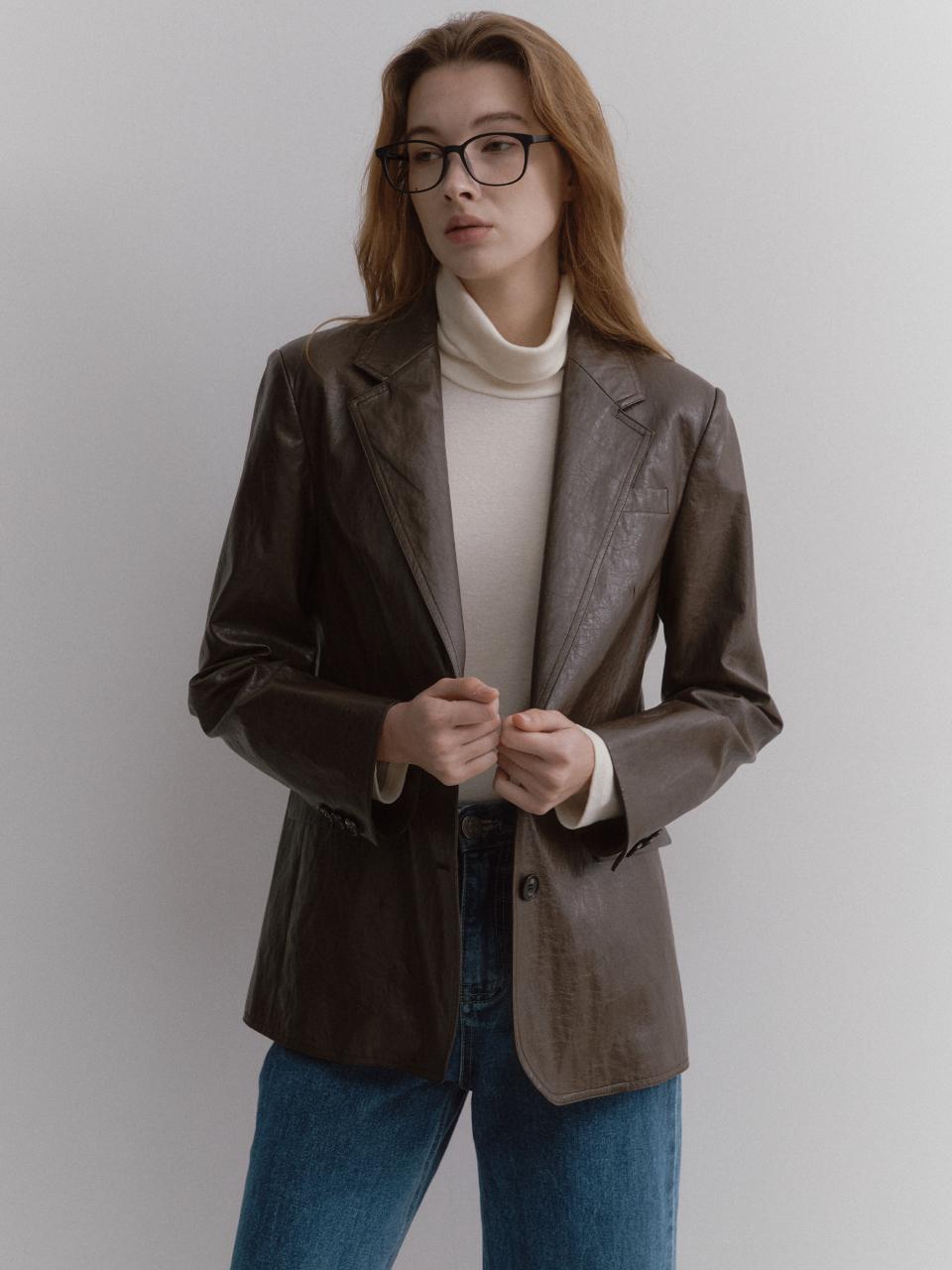 LEI AVERY Tailored Leather Jacket (Brown)