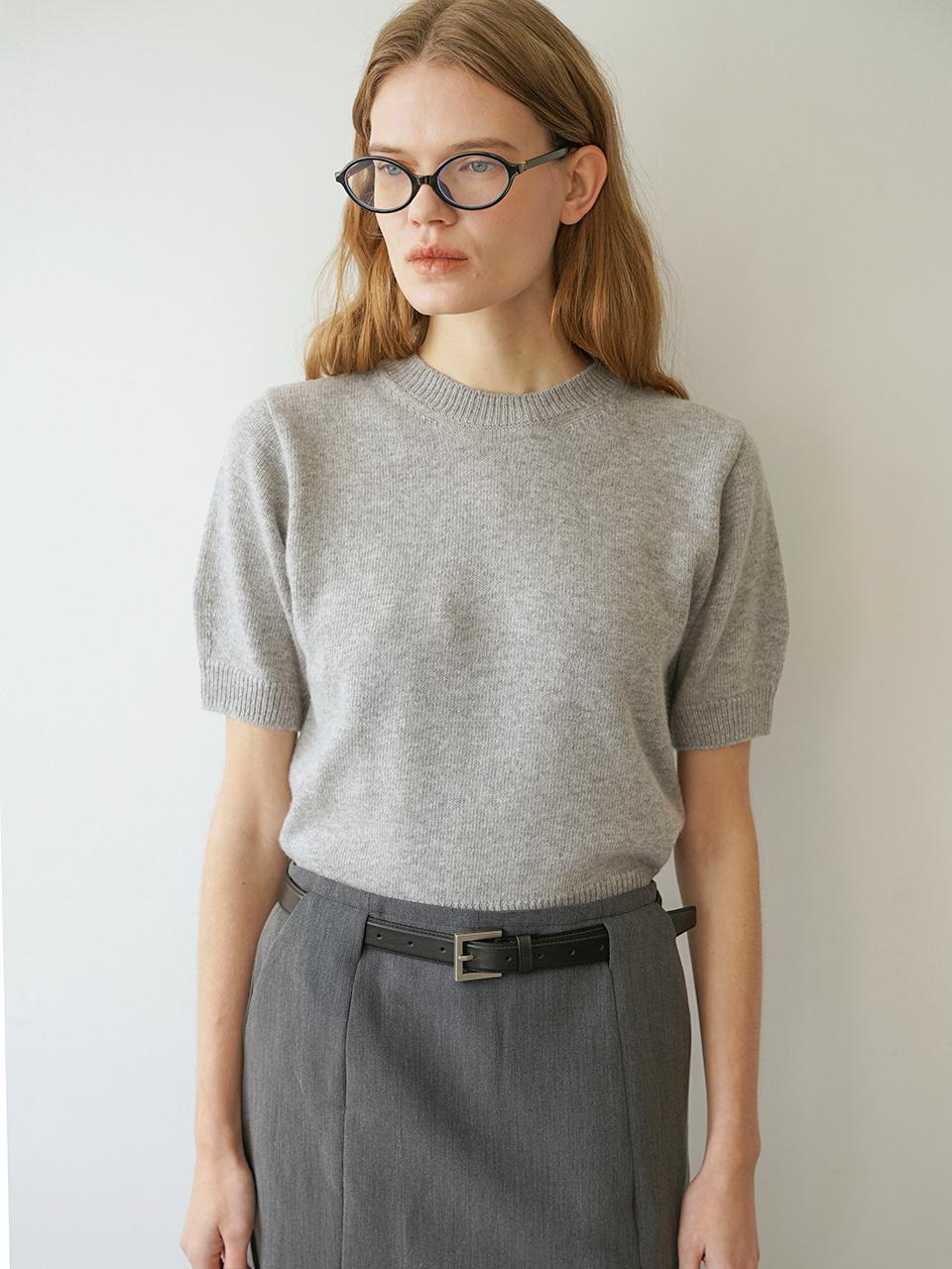 LEIE Cashmere Round Neck Puff Short Sleeve Sweater