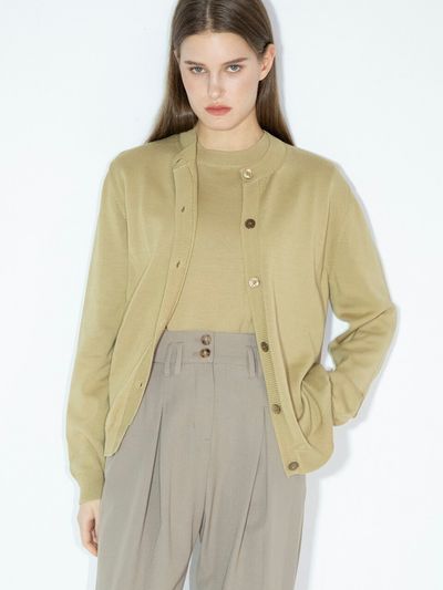 LEIE Jina Round Button Knit Cardigan _Khaki Beige