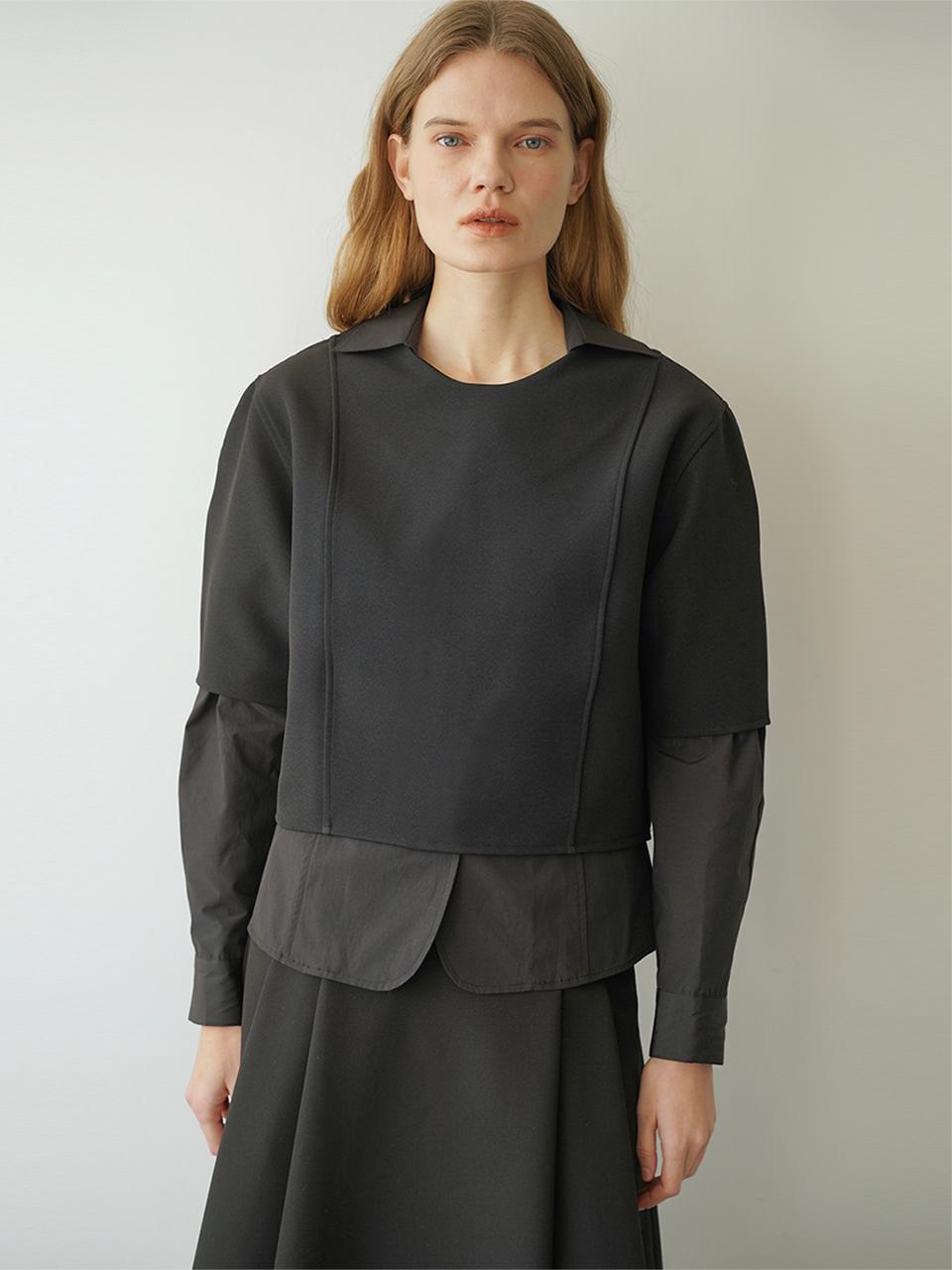 LEIE Volume Sleeve Crop Blouse (Black)