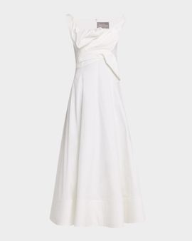 Lela Rose 3D Draped Cotton Poplin Sleeveless Midi Dress