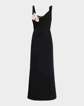 Lela Rose 3D Peony Embroidered Fluid Crepe Twist Detail Dress