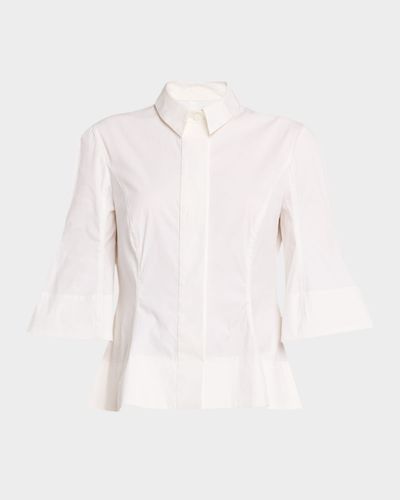 Lela Rose Cotton Poplin Tiered Mini Shirtdress