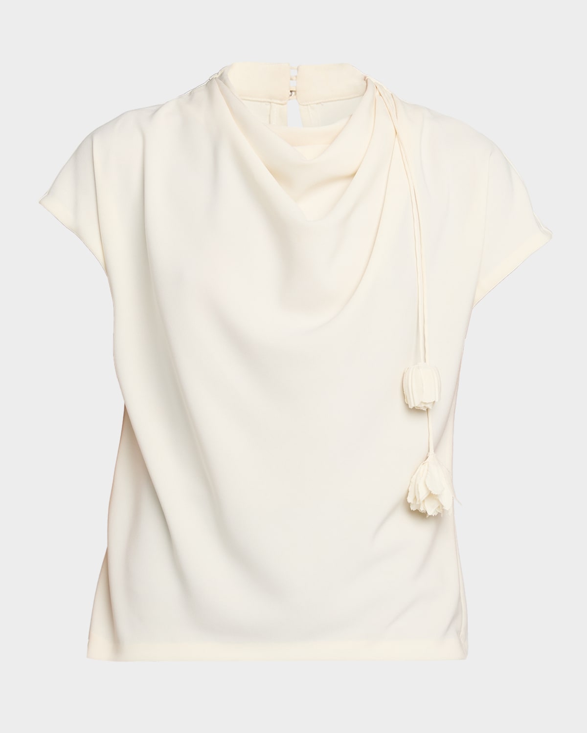 Lela Rose Flower Applique Cowl-Neck Fluid Crepe Blouse
