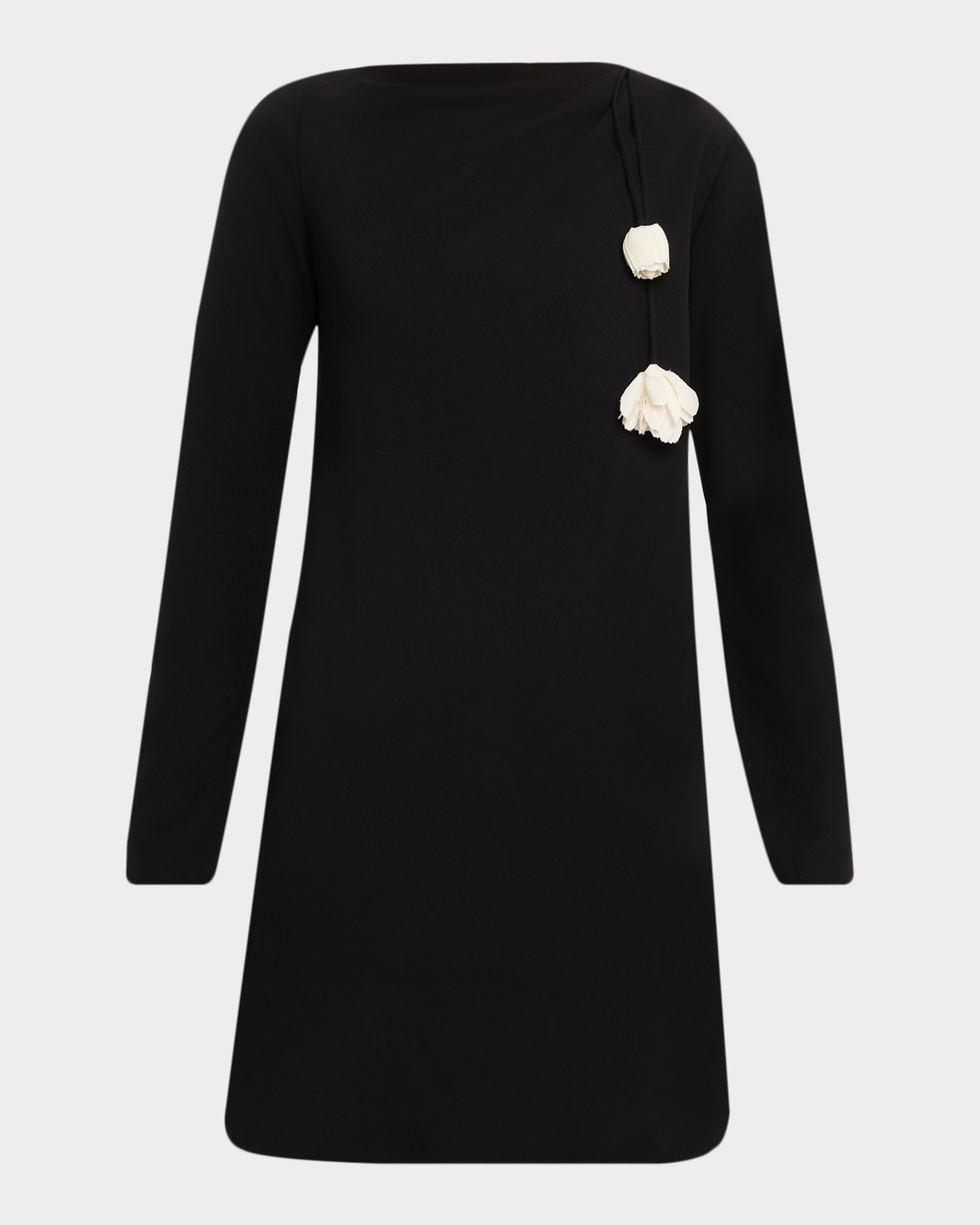 Lela Rose Flower Applique Long-Sleeve Fluid Crepe Mini Dress