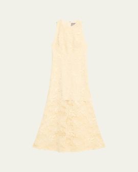 Lela Rose Lattice Floral Guipure Sleeveless Maxi Dress