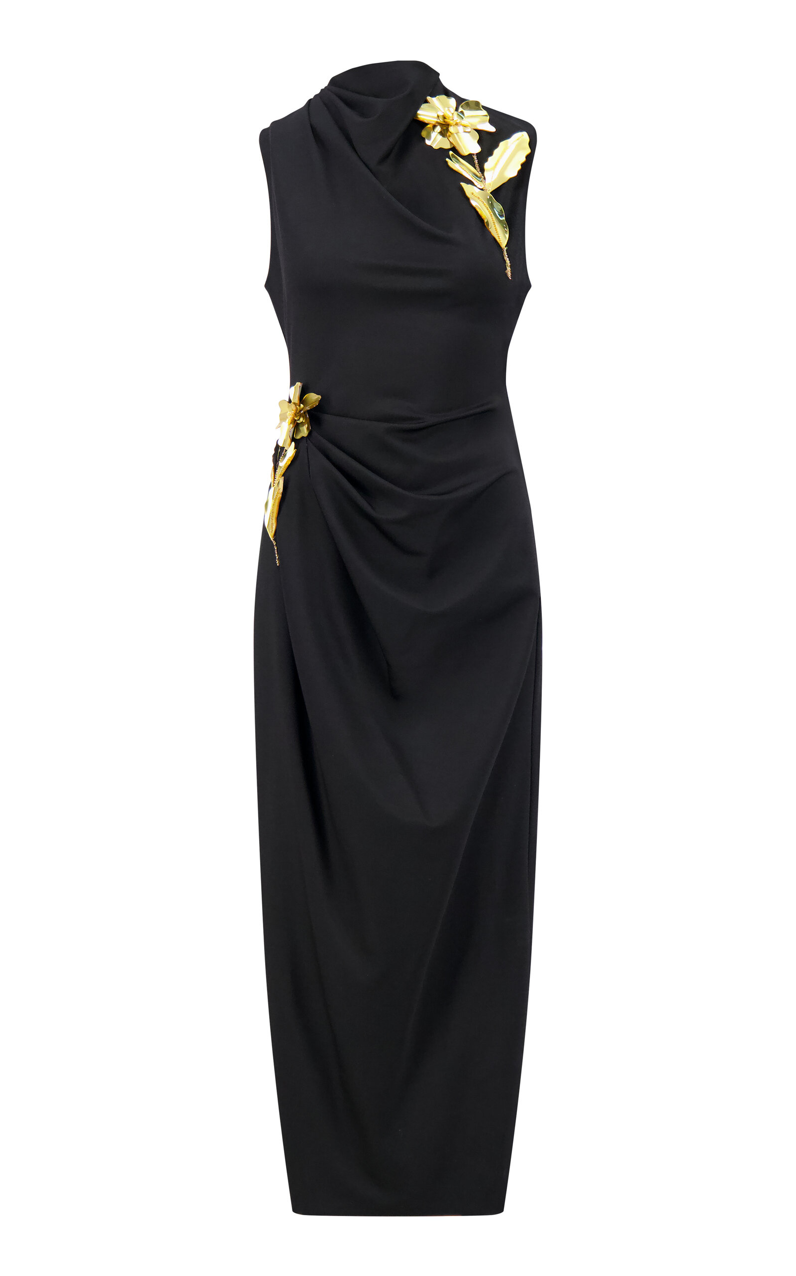 Lela Rose Lela Rose 3D Metallic Embroidered Satin Jersey Column Dress