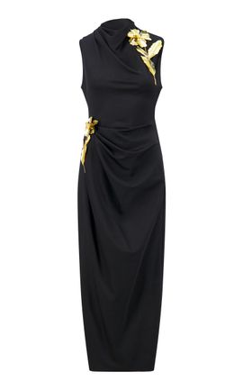 Lela Rose Lela Rose 3D Metallic Embroidered Satin Jersey Column Dress