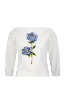 Lela Rose Lela Rose 3D Peony Embroidered Cotton Poplin Top