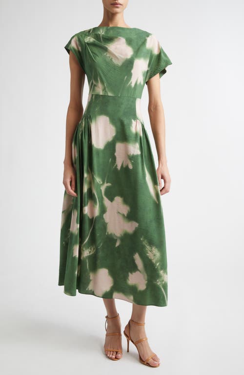 Lela Rose Lela Rose Abstract Floral Draped Crepe A-Line Midi Dress