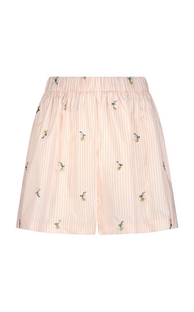 Lela Rose Lela Rose Embroidered Striped Cotton Shorts