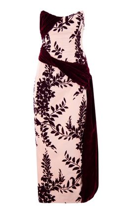 Lela Rose Lela Rose Exclusive Draped VelvetSash FlockedTaffeta Midi Column Dress