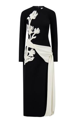 Lela Rose Lela Rose Floral Organza Embroidered Crepe Dress
