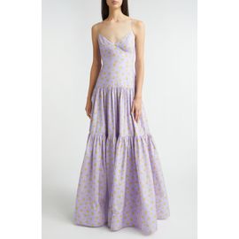 Lela Rose Lela Rose Floral Print Cotton Tiered Gown