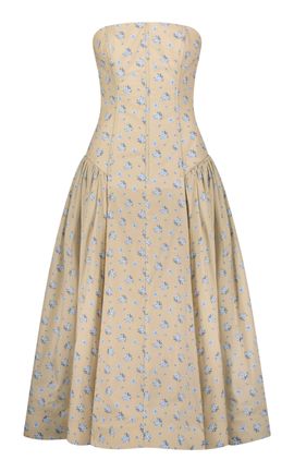 Lela Rose Lela Rose Floral Printed Cotton Strapless Dress