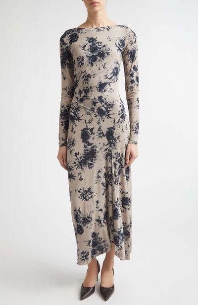 Lela Rose Lela Rose Floral Printed Draped Jersey Midi Dress