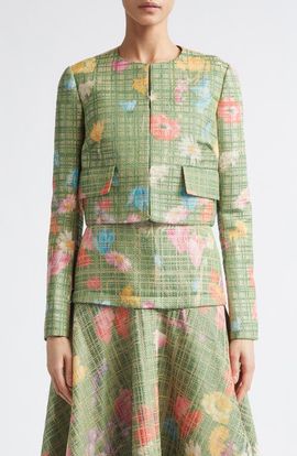 Lela Rose Lela Rose Floral Raffia Crop Blazer