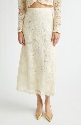 Lela Rose Lela Rose Lattice Guipure Lace Midi Skirt