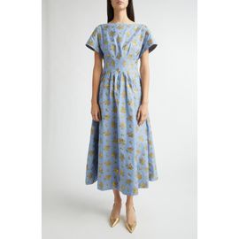 Lela Rose Lela Rose Metallic Floral Cotton Blend Jacquard Midi Dress