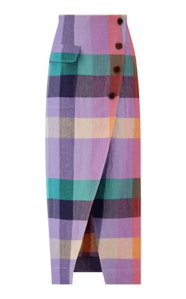 Lela Rose Lela Rose Plaid Linen Asymmetrical Skirt