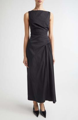Lela Rose Lela Rose Ruched Cotton Blend Stretch Poplin Dress