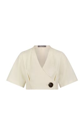Lela Rose Lela Rose Stretch Cotton Asymmetrical Button Top