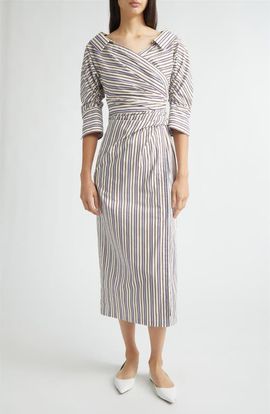 Lela Rose Lela Rose Stripe Asymmetric Cotton Shirtdress