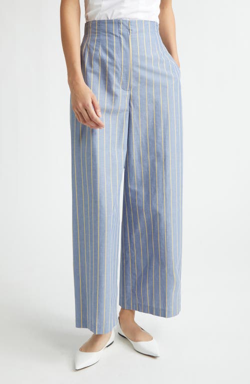 Lela Rose Lela Rose Stripe Hollywood Waist Cotton & Linen Wide Leg Ankle Pants