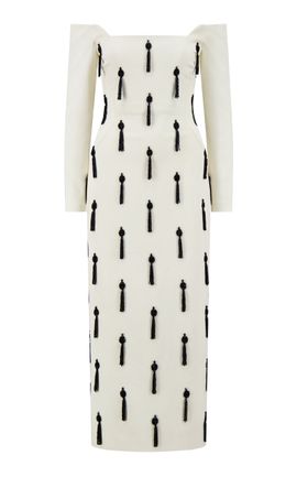 Lela Rose Lela Rose Tassel Embroidered StretchCotton Gown