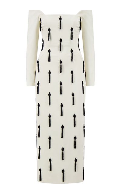 Lela Rose Lela Rose Tassel Embroidered StretchCotton Gown