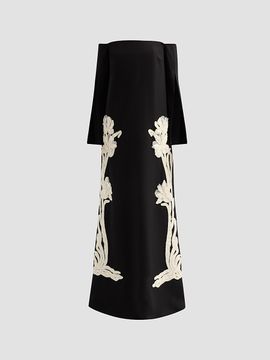 Lela Rose Lela Rose Women's Floral Organza Embroidered Crepe Gown