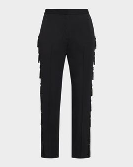 Lela Rose Tassel Embroidered Straight-Leg Ankle Trousers