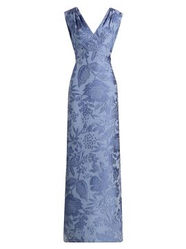 Lela Rose Women's Floral Fil Coupe V-Neck Gown
