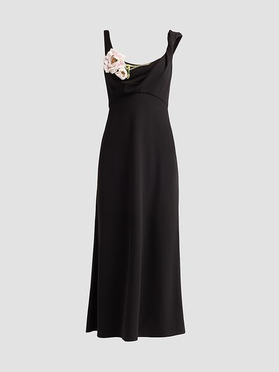 Lela Rose Women's Peony-Embroidered Twist Midi Dress