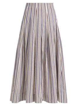 Lela Rose Women's Striped Poplin Cotton Midi-Skirt