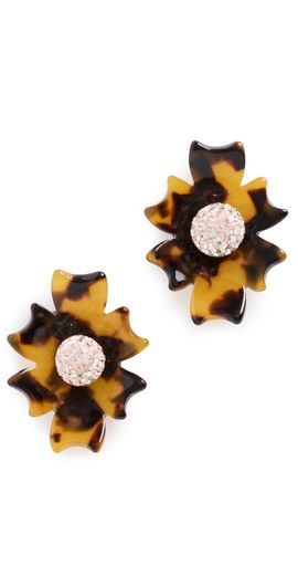 Lele Sadoughi Lele Sadoughi Crystal Button Earrings Tortoise One
