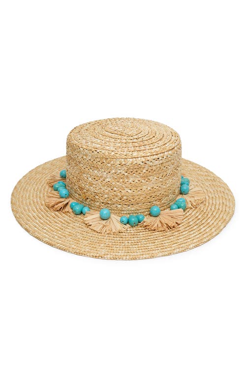 Lele Sadoughi Lele Sadoughi Faux Turquoise Embellished Straw Hat