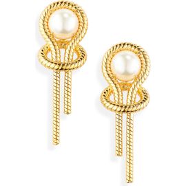 Lele Sadoughi Lele Sadoughi Imitation Pearl Snake Chain Knot Earrings