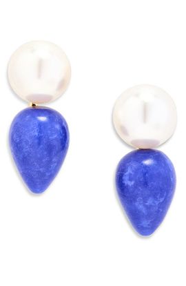 Lele Sadoughi Lele Sadoughi Lapis Stone & Faux Freshwater Pearl Double Drop Earrings 