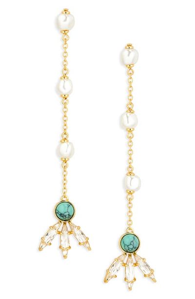 Lele Sadoughi Lele Sadoughi Marquise Crystal, Faux Pearl & Turquoise Linear Drop Earrings