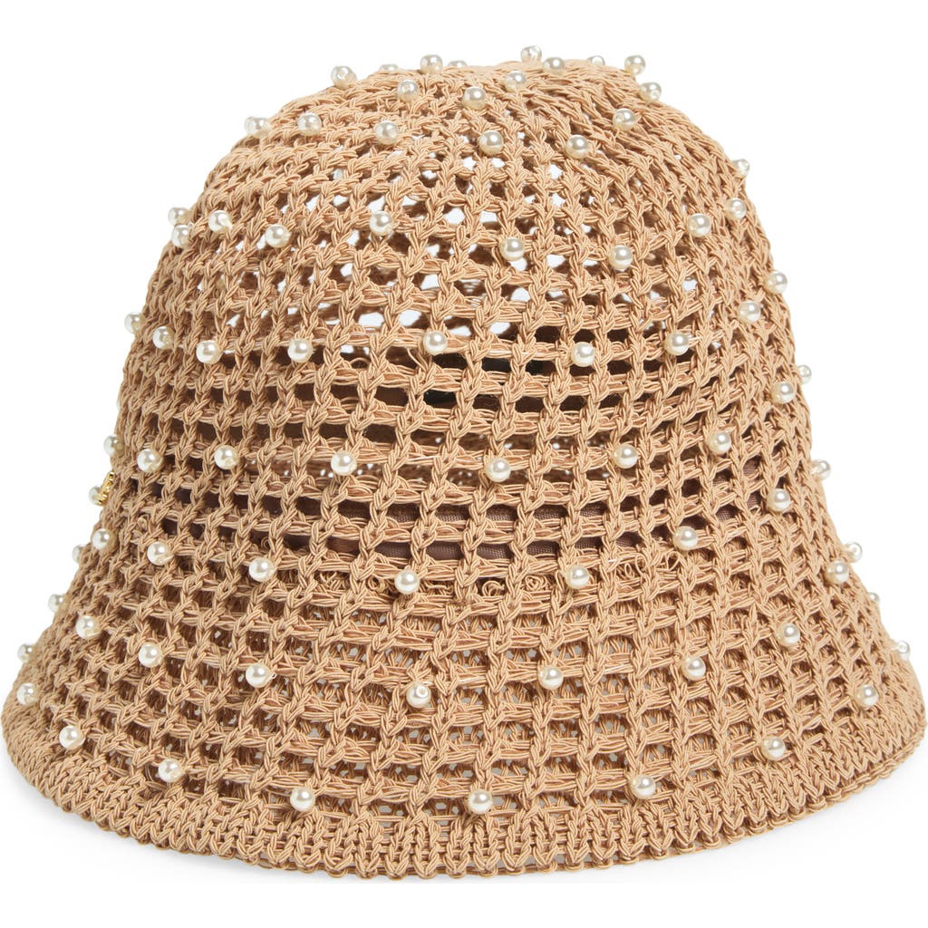 Lele Sadoughi Lele Sadoughi Open Weave Straw Hat with Faux Pearls
