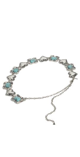 Lele Sadoughi Lele Sadoughi Ruffle Heart Stone Concho Belt Turquoise One