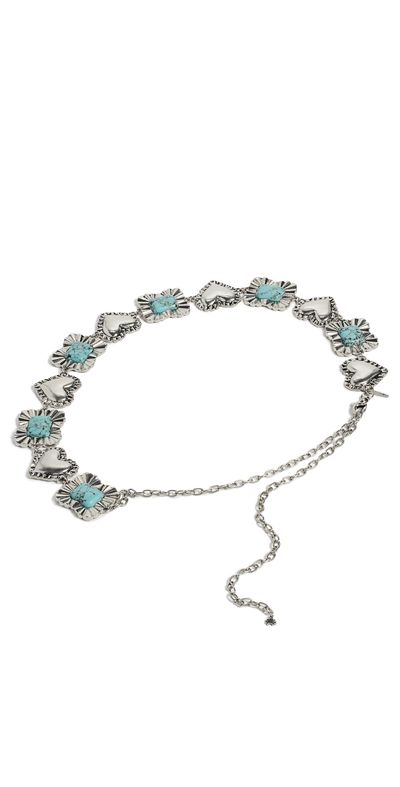 Lele Sadoughi Lele Sadoughi Ruffle Heart Stone Concho Belt Turquoise One
