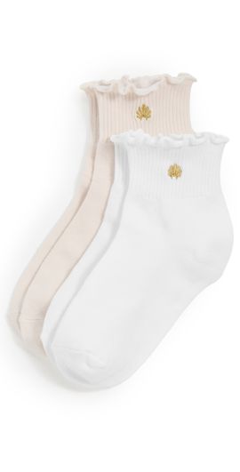 Lele Sadoughi Lele Sadoughi Set of 2 Ruffle Hem Socks Buff Ivory One
