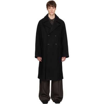 LEMAIRE LEMAIRE Black Double-Breasted Wool & Alpaca Coat