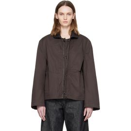 LEMAIRE LEMAIRE Brown Leather Collar Cotton Twill Blouson Jacket