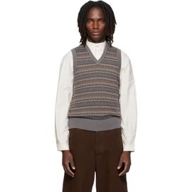 LEMAIRE LEMAIRE Gray V-Neck Jacquard Sweater Vest