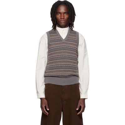LEMAIRE LEMAIRE Gray V-Neck Jacquard Sweater Vest