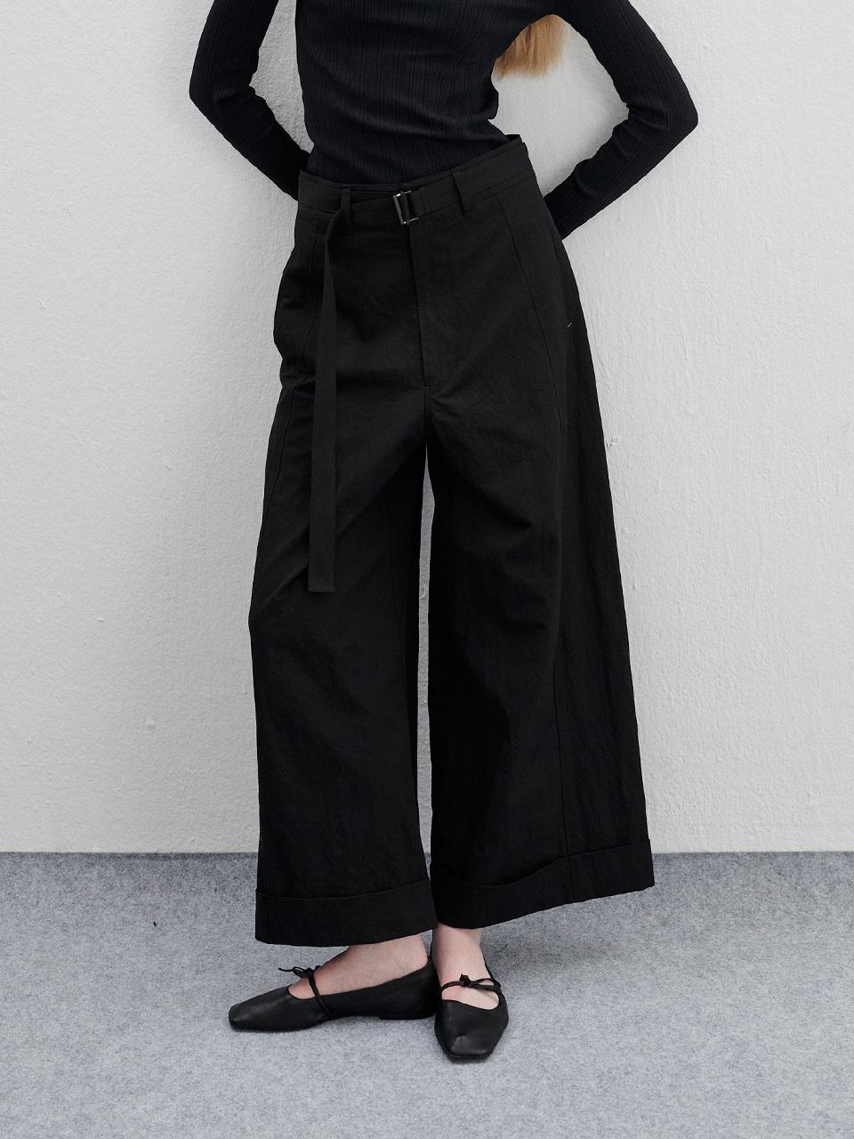 lemalere [Set] Wide Turn Up Belt Pant - Black